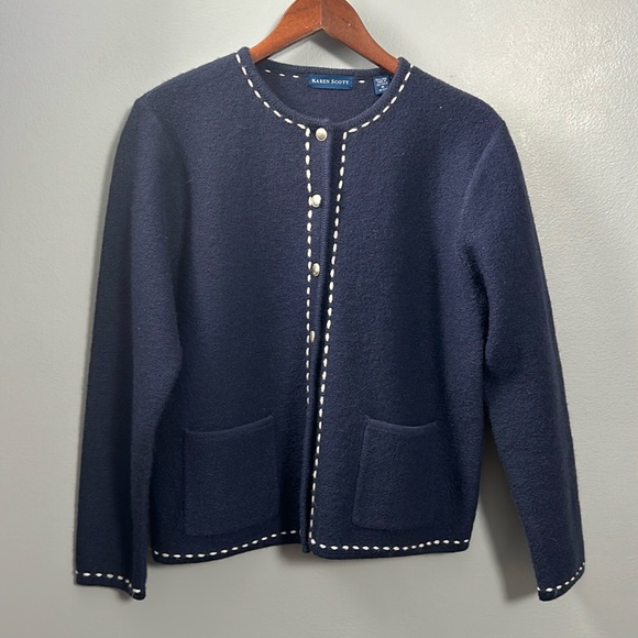 Karen Scott Light Navy Blue Tweed Style Cardigan size M sweater lady - Picture 5 of 16